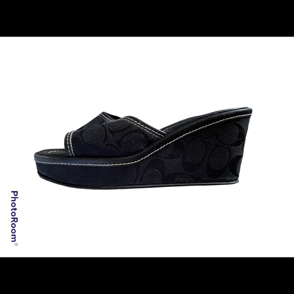 Coach “Connie” black/black fabric platform monogram sandals size: 6 - Picture 3 of 6